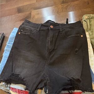Black Distressed Denim Shorts